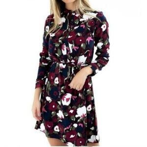 Burgundy Floral Long Sleeve Dress